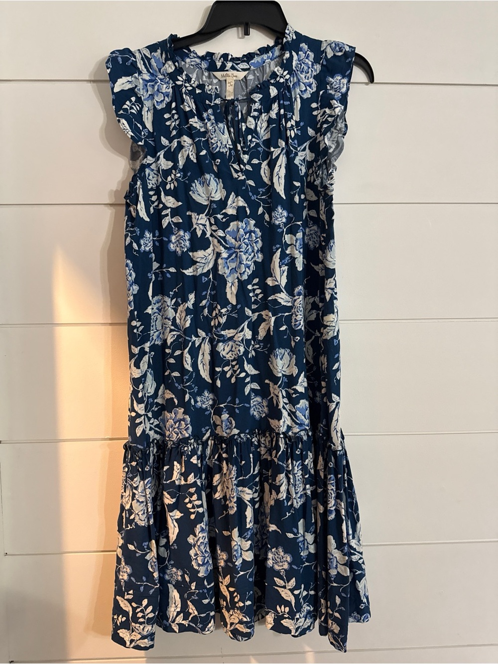 MATILDA JANE Serenity Dress Blue White Floral Tiered Ruffle Shift Like New small